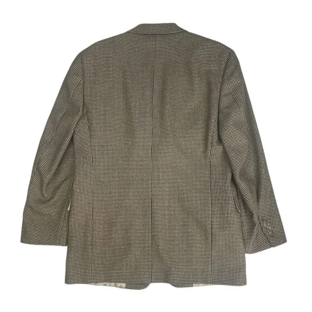 Vintage Hart Schaffner Marx Houndstooth Wool Blend Sport Coat 44R Tan Blazer USA